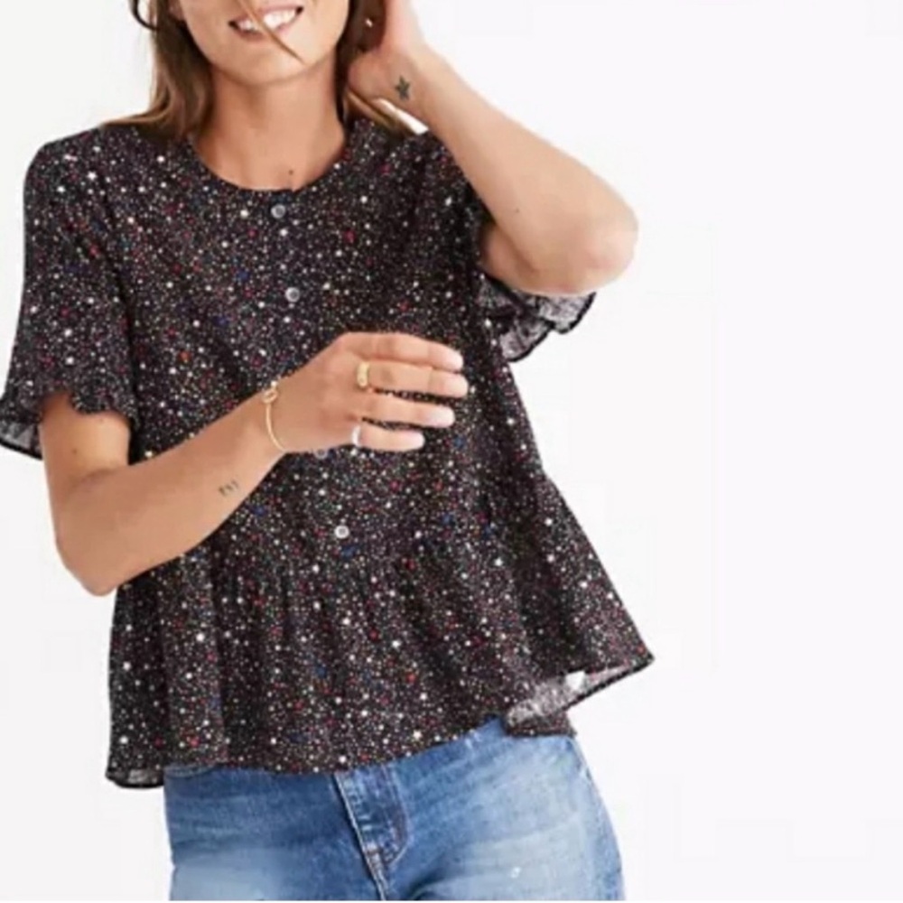 Madewell Black and Red Star Pattern Blouse